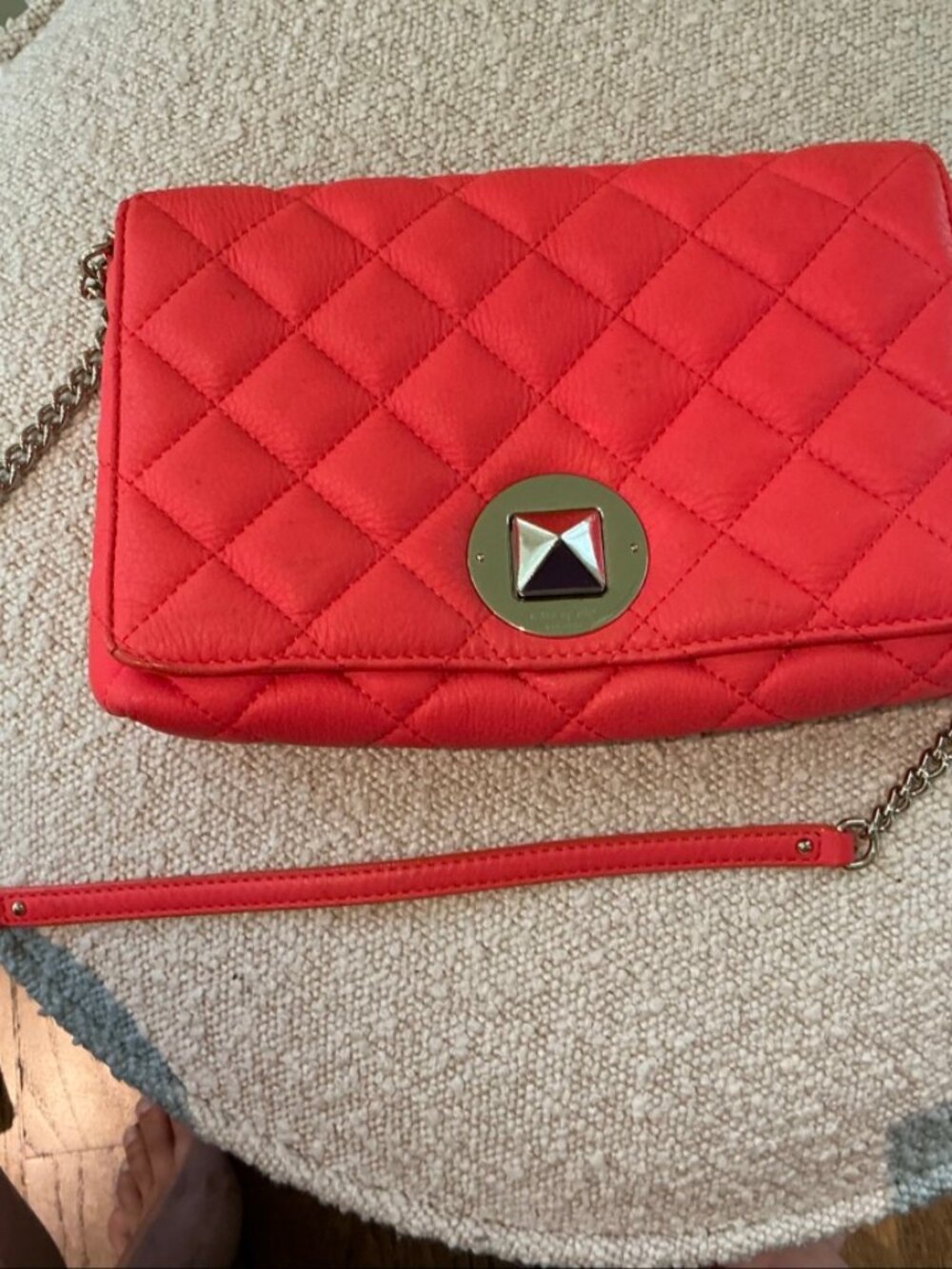 Kate Spade Coral Quilted Crossbody Bag Pyramid Stud